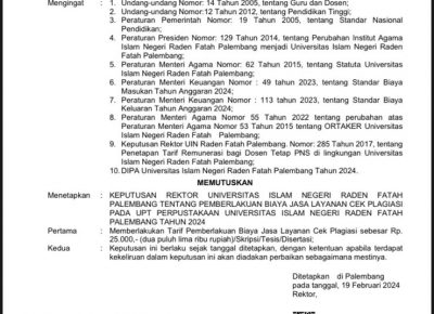 Pengumuman Wajib Pembayaran Cek Uji Turnitin Sidang Tesis